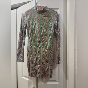 Sequin Geometric Pattern Dress - Multicolor